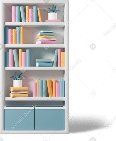 3D Bookcase with books and plants PNG, SVG