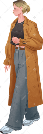 woman in trench coat standing and looking forward PNG, SVG