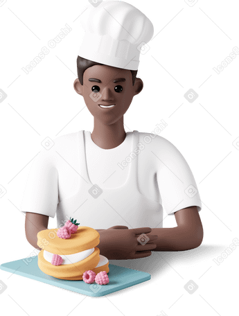 3D cook with raspberry cake PNG, SVG
