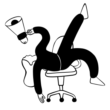 Assunzione, donna con megafono sulla sedia da ufficio PNG, SVG