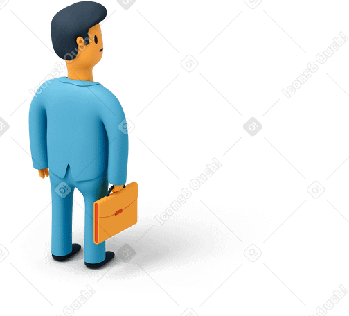 3D Back view of an office worker with briefcase PNG, SVG