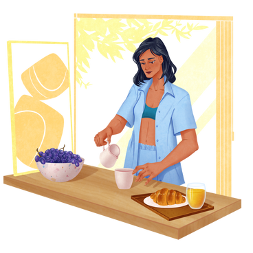Женщина готовит завтрак в PNG, SVG