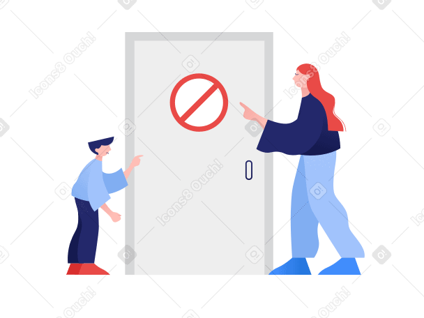 Illustration Femme interdisant au garçon d'entrer par la porte aux formats PNG, SVG