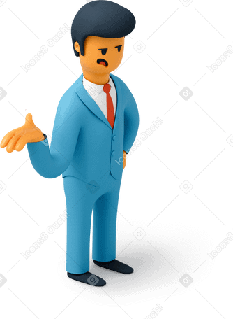 3D Angry businessman with raised hand Illustration in PNG, SVG