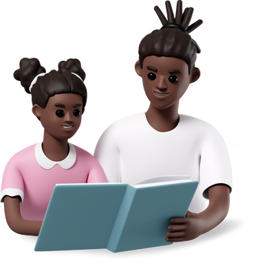 girl and man reading book and smiling PNG, SVG