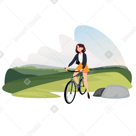 Girl cycling through the hills Illustration in PNG, SVG