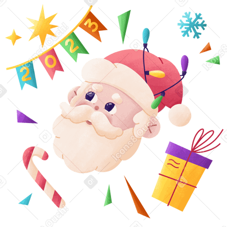 Santa with festive decoration 2023 Illustration in PNG, SVG