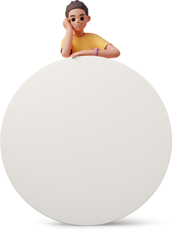 young woman leaning on big blank disk PNG, SVG