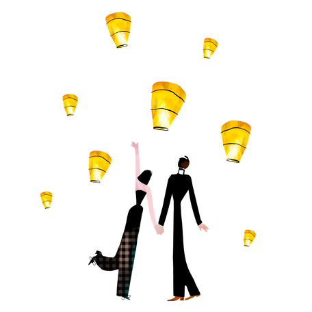 Flying lantern festival Illustration in PNG, SVG