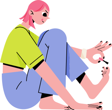 young woman paining her toenails PNG, SVG
