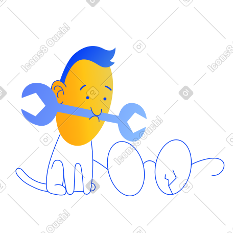 用扳手看着破碎的眼镜的悲伤角色 PNG, SVG