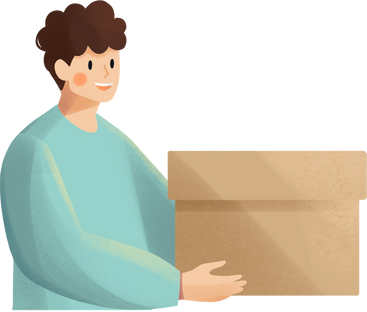 young delivery man with cardboard box PNG, SVG