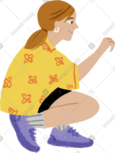 Girl sitting down and looking at something PNG, SVG