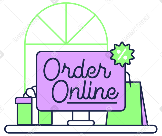 Lettering Order Online text with gifts and percent icon PNG, SVG