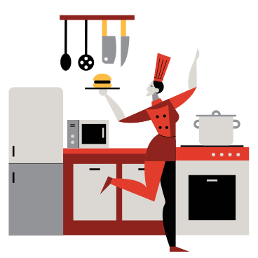 Woman cooking burger in kitchen PNG, SVG