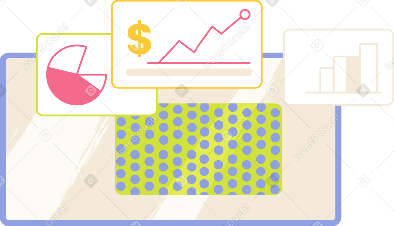 monitor with pop-up currency growth charts Illustration in PNG, SVG