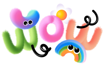 Lettering Wow with fluffy rainbow and arc text PNG, SVG