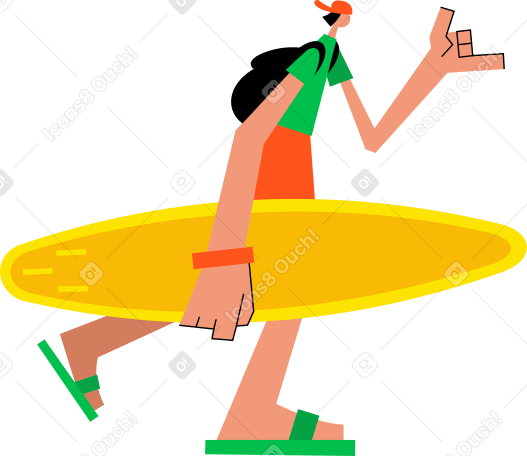 Мужчина с доской для серфинга в PNG, SVG