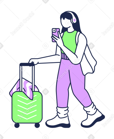 拿着行李自拍的女人动态插图，格式有GIF、Lottie (JSON)、AE