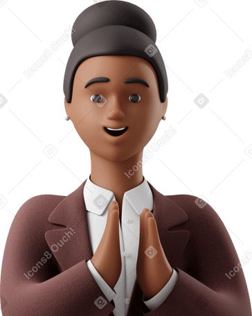 3D close up of black businesswoman in brown suit clapping hands PNG, SVG