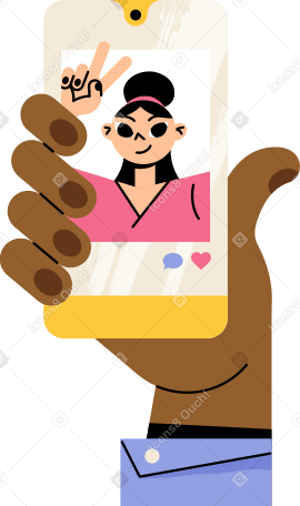hand holding a mobile phone with a picture of a woman Illustration in PNG, SVG