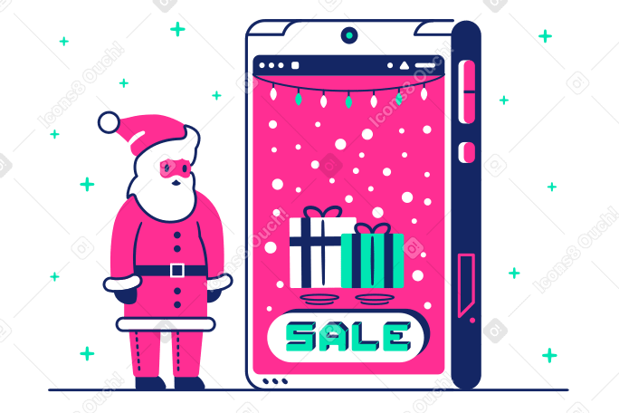Der weihnachtsmann wählt geschenke online mit rabatten aus PNG, SVG