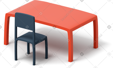 Red classroom table with black chair PNG, SVG