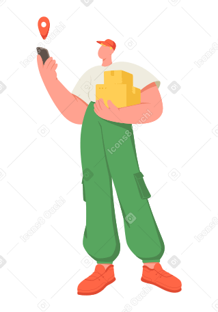 Delivery person with parcels looking up location animated illustration in GIF, Lottie (JSON), AE