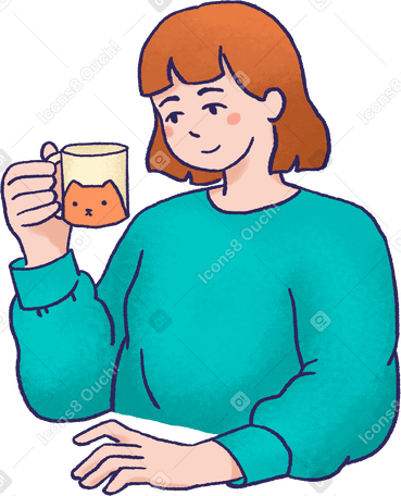 young woman holding cup в PNG, SVG