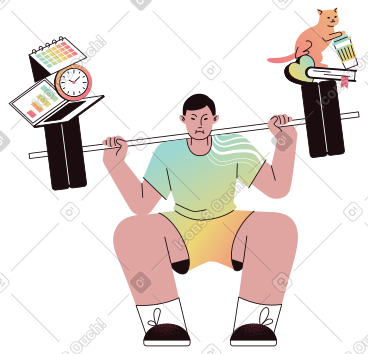 Man lifting a barbell and maintaining a work-life balance  PNG, SVG