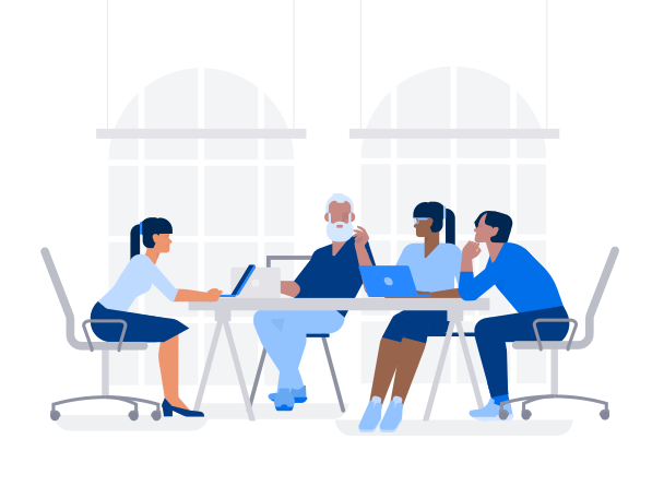 Group of people brainstorming around a table Illustration in PNG, SVG