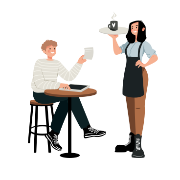 Waitress brings coffee to a customer PNG, SVG