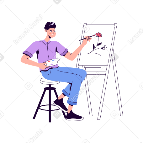 Artist paints at the easel PNG, SVG