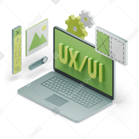 3D lettering ux/ui on screen with web design application text PNG, SVG