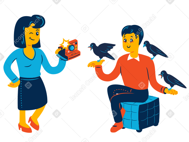 Photo shoot with birds Illustration in PNG, SVG