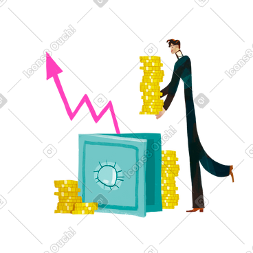 Man putting coins in a safe PNG, SVG