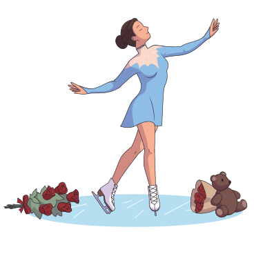 Figure skater on ice with gifts from fans PNG, SVG
