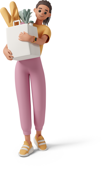young woman carrying grocery bag PNG, SVG