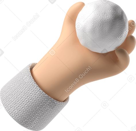 3D White skin hand holding a snowball PNG, SVG