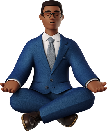 Schwarzer geschäftsmann im blauen anzug meditierend PNG, SVG