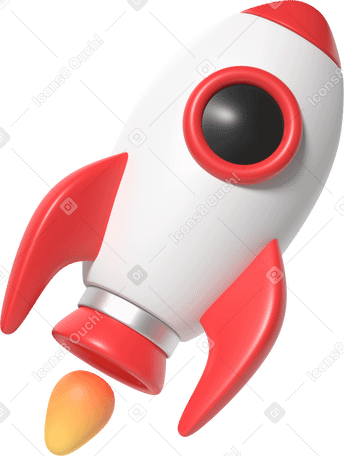 3D white rocket Illustration in PNG, SVG