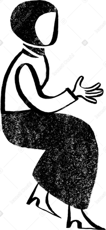 black and white woman in hijab sitting Illustration in PNG, SVG