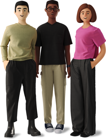 3D young people in casual clothes standing Illustration in PNG, SVG