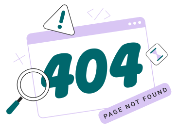 Scritta 404 con punto esclamativo e testo con lente d'ingrandimento PNG, SVG