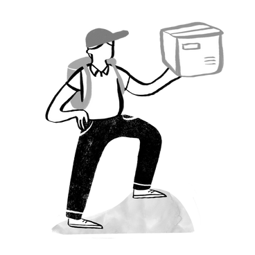 Black and white delivery man holding package PNG, SVG