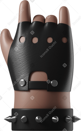 3D Rocker's brown skin hand with leather bracelet showing rock sign Illustration in PNG, SVG