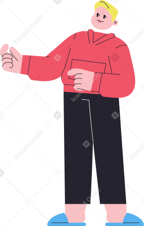 man in red hoodie standing Illustration in PNG, SVG