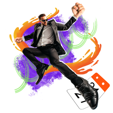Dynamic collage of a man hitting the deadline PNG, SVG