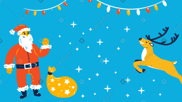 Santa with Christmas gift beckoning a reindeer PNG, SVG