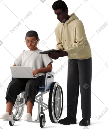 Man and woman discussing working with laptop PNG, SVG